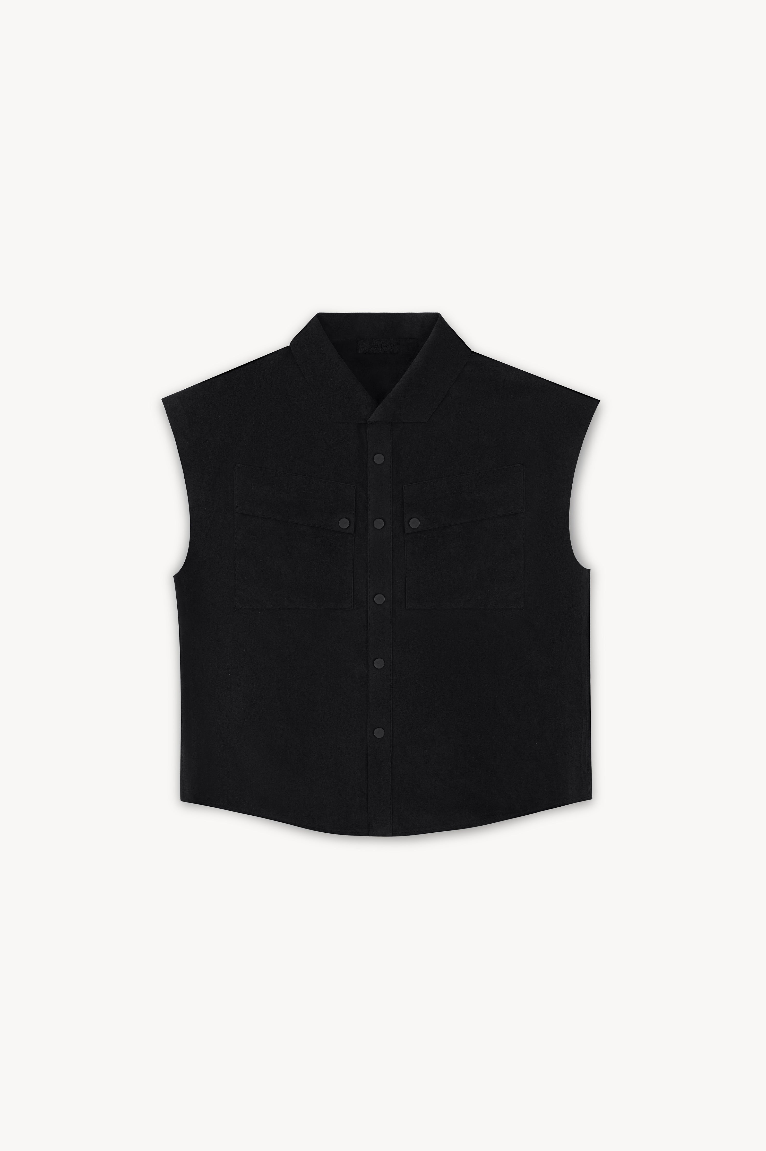 Sleeveless Suede Overshirt with Dropped Shoulders & Deep Armholes