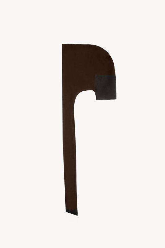 Flat lay of Brown YRMOS durag, brushed double-layer silk, knot-less loop design, suede details, crafted in London. - Brown