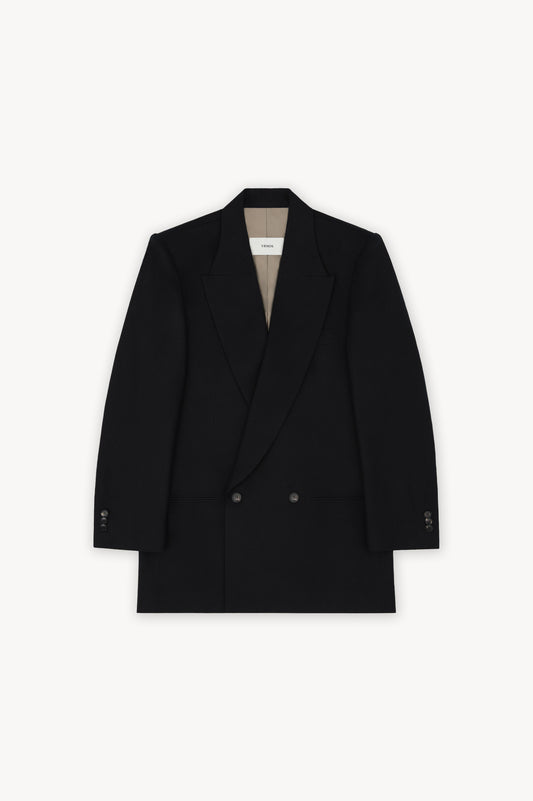 Double-Breasted Canvassed Jacket in wool